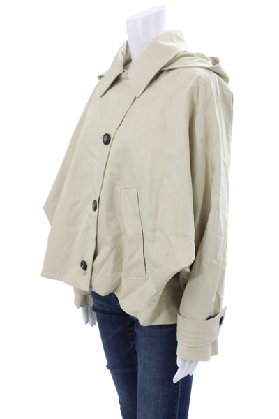 Zara Women Anorak Cape Beige Cotton Long Sleeve Button Size M