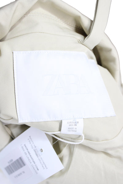 Zara Women Anorak Cape Beige Cotton Long Sleeve Button Size M