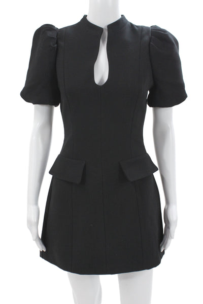 Zara Womens Mini Dress Black Mock Neck Short Sleeve Zip Polyester Size S