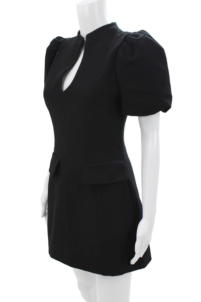 Zara Womens Mini Dress Black Mock Neck Short Sleeve Zip Polyester Size S