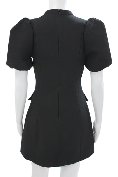 Zara Womens Mini Dress Black Mock Neck Short Sleeve Zip Polyester Size S
