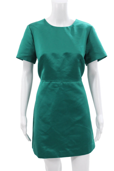J Crew Collection Women Sheath Dress Green Short Sleeve Round Neck Size 10
