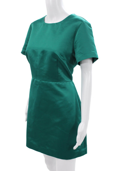 J Crew Collection Women Sheath Dress Green Short Sleeve Round Neck Size 10