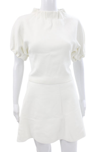 Zara Women White Mini Skirt Set High Neck Short Sleeve Size S