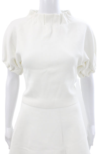 Zara Women White Mini Skirt Set High Neck Short Sleeve Size S