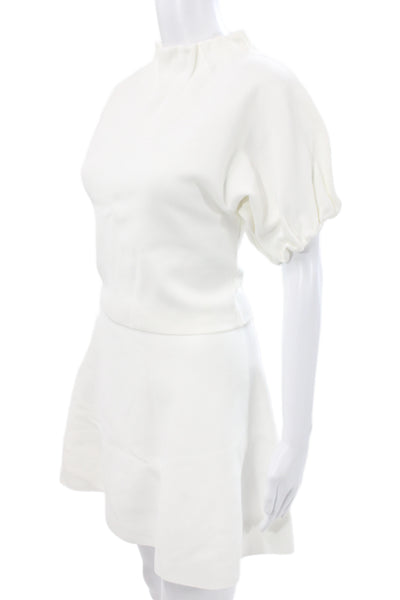 Zara Women White Mini Skirt Set High Neck Short Sleeve Size S