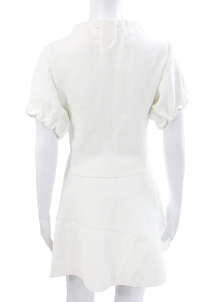 Zara Women White Mini Skirt Set High Neck Short Sleeve Size S