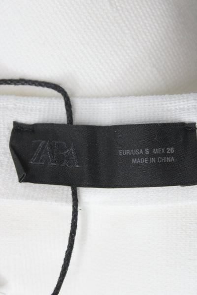 Zara Women White Mini Skirt Set High Neck Short Sleeve Size S