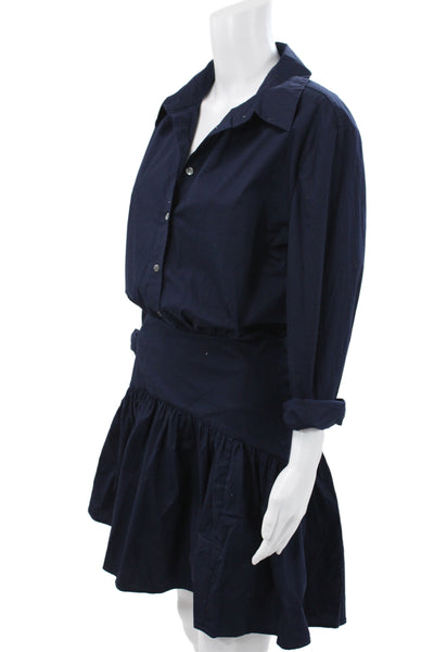 Staud Women Shirt Dress Blue Collared Button Long Sleeve Cotton Size 10