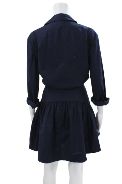 Staud Women Shirt Dress Blue Collared Button Long Sleeve Cotton Size 10