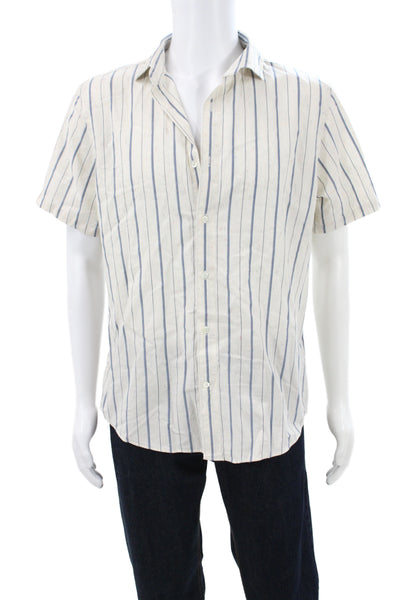 Billy Reid Mens Cotton Striped Short Sleeve Button-Down Shirt White Size M