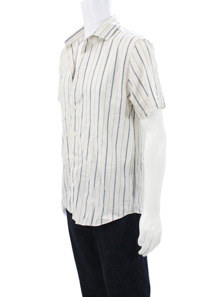 Billy Reid Mens Cotton Striped Short Sleeve Button-Down Shirt White Size M