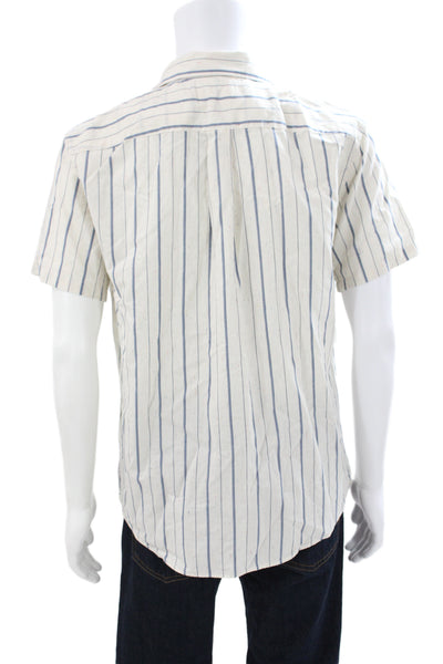 Billy Reid Mens Cotton Striped Short Sleeve Button-Down Shirt White Size M