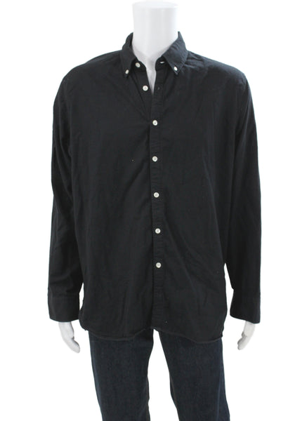 Billy Reid Mens Cotton Collared Long Sleeve Button-Down Shirt Black Size L