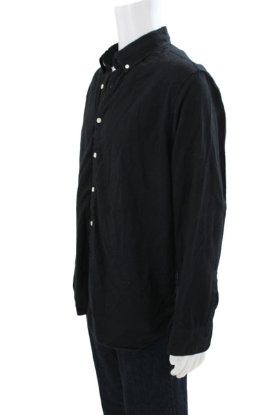 Billy Reid Mens Cotton Collared Long Sleeve Button-Down Shirt Black Size L
