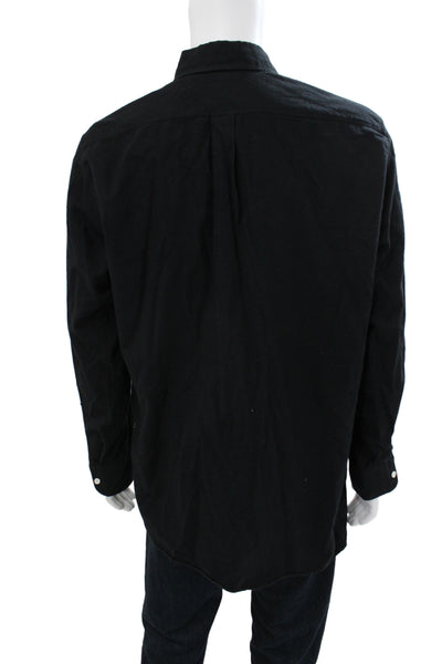 Billy Reid Mens Cotton Collared Long Sleeve Button-Down Shirt Black Size L