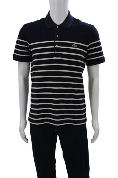 Lacoste Mens Polo Striped Blue Collared Short Sleeve Cotton Size 4