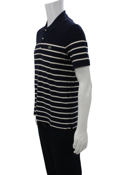 Lacoste Mens Polo Striped Blue Collared Short Sleeve Cotton Size 4