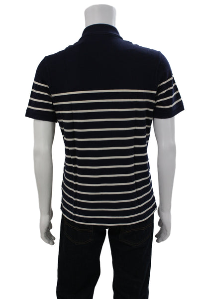 Lacoste Mens Polo Striped Blue Collared Short Sleeve Cotton Size 4