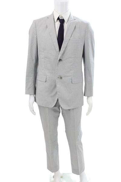 Theory Mens 2 Piece Striped Gray Cotton Button Classic Suit Size 40