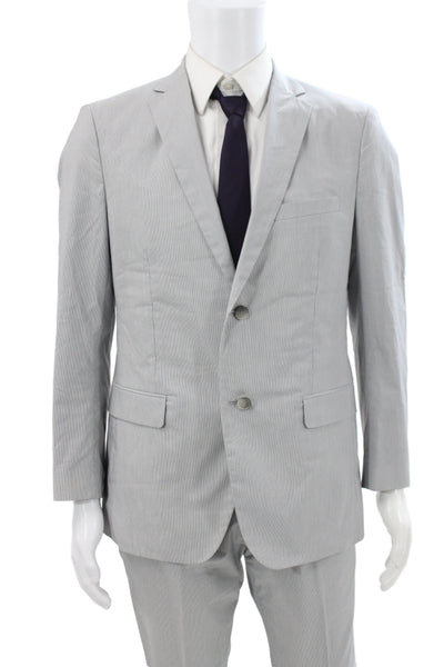 Theory Mens 2 Piece Striped Gray Cotton Button Classic Suit Size 40