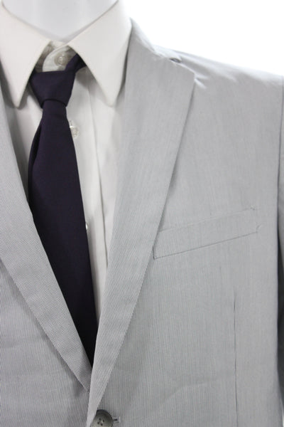 Theory Mens 2 Piece Striped Gray Cotton Button Classic Suit Size 40