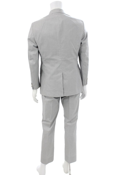 Theory Mens 2 Piece Striped Gray Cotton Button Classic Suit Size 40