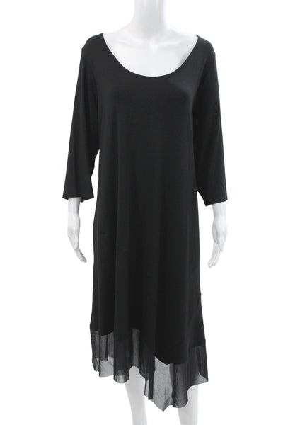 Eileen Fisher Women Black Shift Dress 3/4 Sleeve Scoop Neck Mid Calf Size 1X