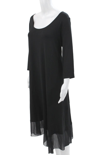 Eileen Fisher Women Black Shift Dress 3/4 Sleeve Scoop Neck Mid Calf Size 1X