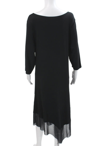 Eileen Fisher Women Black Shift Dress 3/4 Sleeve Scoop Neck Mid Calf Size 1X