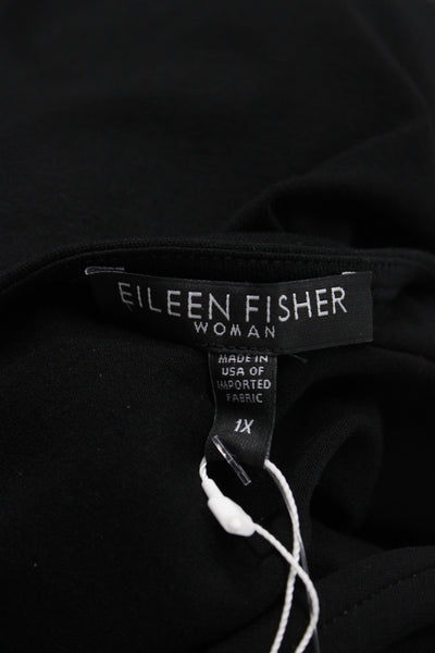 Eileen Fisher Women Black Shift Dress 3/4 Sleeve Scoop Neck Mid Calf Size 1X