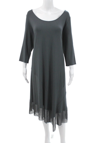 Eileen Fisher Women Shift Dress Gray Scoop Neck 3/4 Sleeve Mid-Calf Size 1X