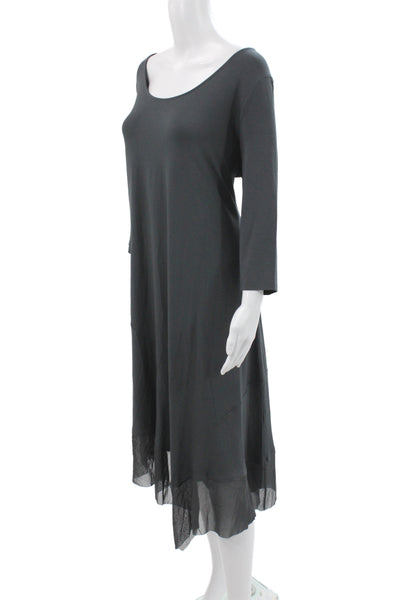 Eileen Fisher Women Shift Dress Gray Scoop Neck 3/4 Sleeve Mid-Calf Size 1X