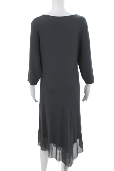 Eileen Fisher Women Shift Dress Gray Scoop Neck 3/4 Sleeve Mid-Calf Size 1X