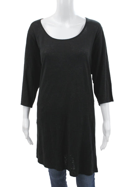 Eileen Fisher Women Tunic Black Linen Scoop Neck 3/4 Sleeve Size 2X