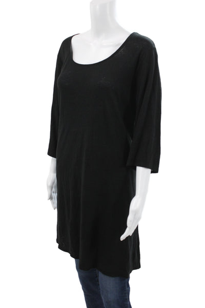 Eileen Fisher Women Tunic Black Linen Scoop Neck 3/4 Sleeve Size 2X