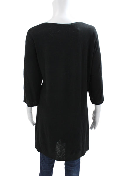 Eileen Fisher Women Tunic Black Linen Scoop Neck 3/4 Sleeve Size 2X