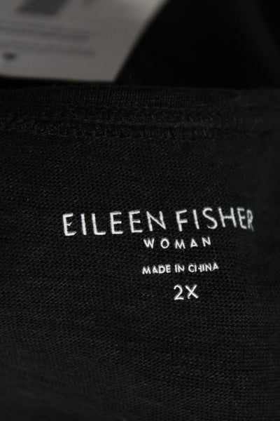 Eileen Fisher Women Tunic Black Linen Scoop Neck 3/4 Sleeve Size 2X