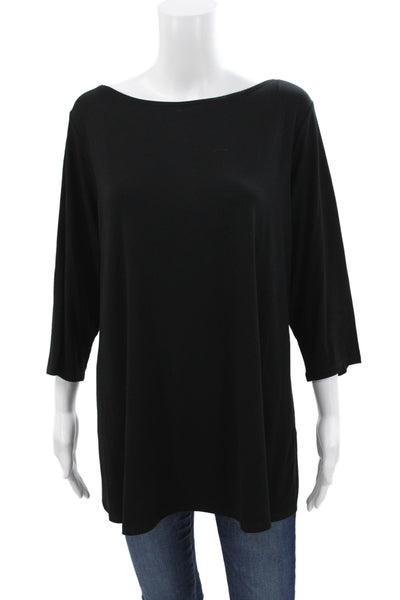 Eileen Fisher Women Basic Black Boat Neck 3/4 Sleeve T-Shirt Size 2X