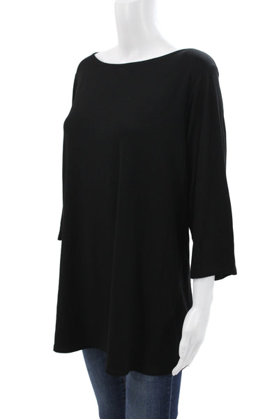 Eileen Fisher Women Basic Black Boat Neck 3/4 Sleeve T-Shirt Size 2X
