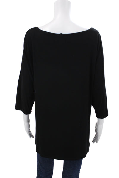 Eileen Fisher Women Basic Black Boat Neck 3/4 Sleeve T-Shirt Size 2X