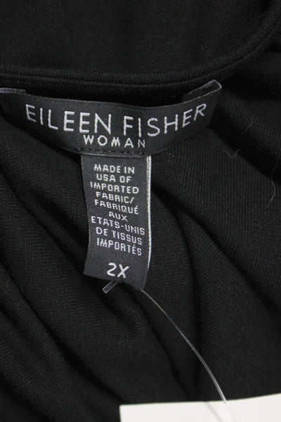 Eileen Fisher Women Basic Black Boat Neck 3/4 Sleeve T-Shirt Size 2X