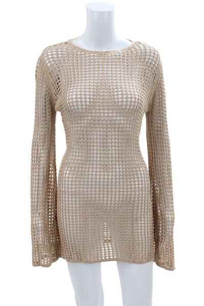 Bananhot Women Bodycon Cover Up Beige 100% Viscose Long Sleeve Size XS