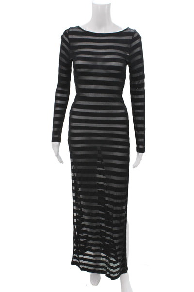 Mara Hoffman Swim Women Bodycon Black Scoop Neck Long Sleeve Maxi Dress Size XS