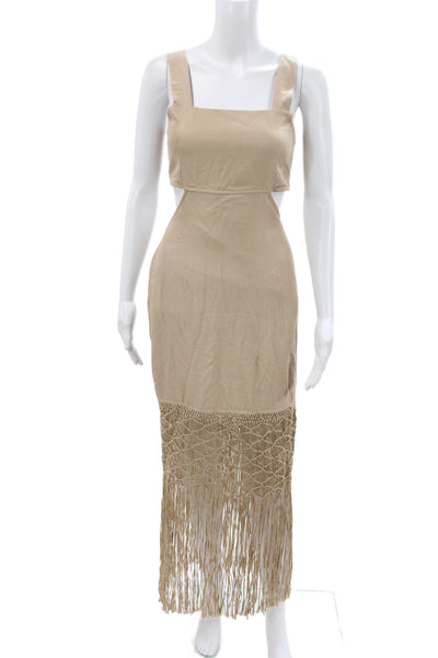 Intermix Womens Beige Bohemian Maxi Dress Square Neck Sleeveless Rayon Size 0