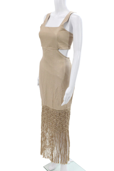 Intermix Womens Beige Bohemian Maxi Dress Square Neck Sleeveless Rayon Size 0