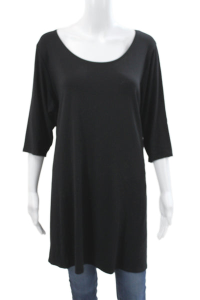 Eileen Fisher Womens Black Scoop Neck Tunic 3/4 Sleeve Rayon Size 2X