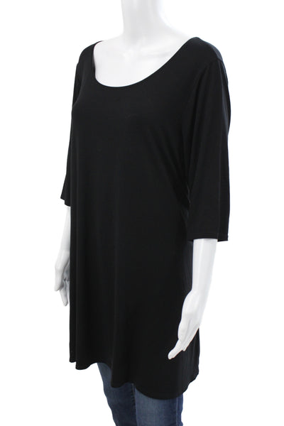 Eileen Fisher Womens Black Scoop Neck Tunic 3/4 Sleeve Rayon Size 2X