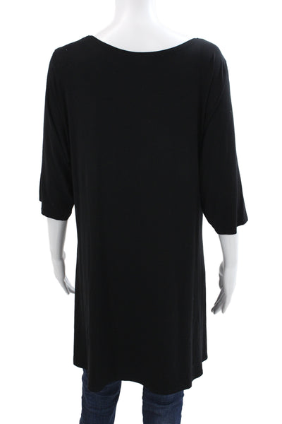 Eileen Fisher Womens Black Scoop Neck Tunic 3/4 Sleeve Rayon Size 2X