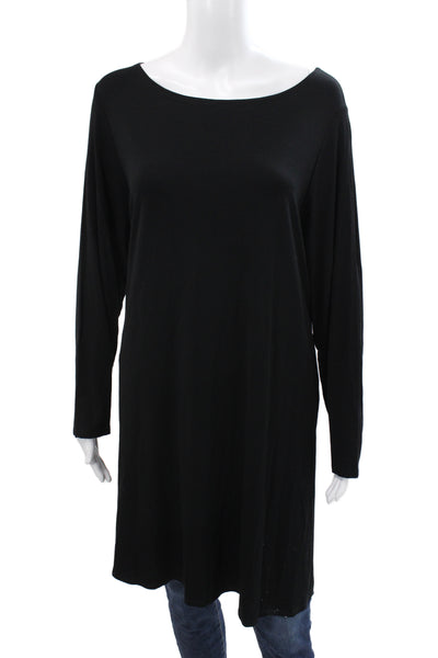 Eileen Fisher Women Tunic Blouse Black Scoop Neck Long Sleeve Viscose Size 2X